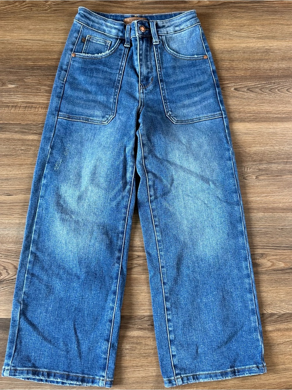 Judy Blue High Waist Wide Leg Jeans Women 1/25 Utility Pocket Crop Denim Stretch